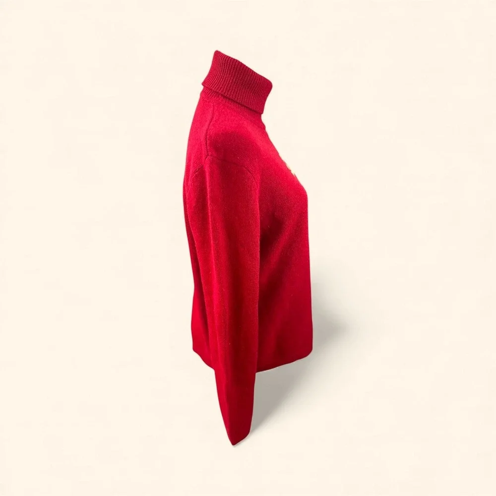 LAUREN Ralph Lauren VTGE Red‎ Cashmere Wool Turtleneck Sweater Crown Logo SZ LGE